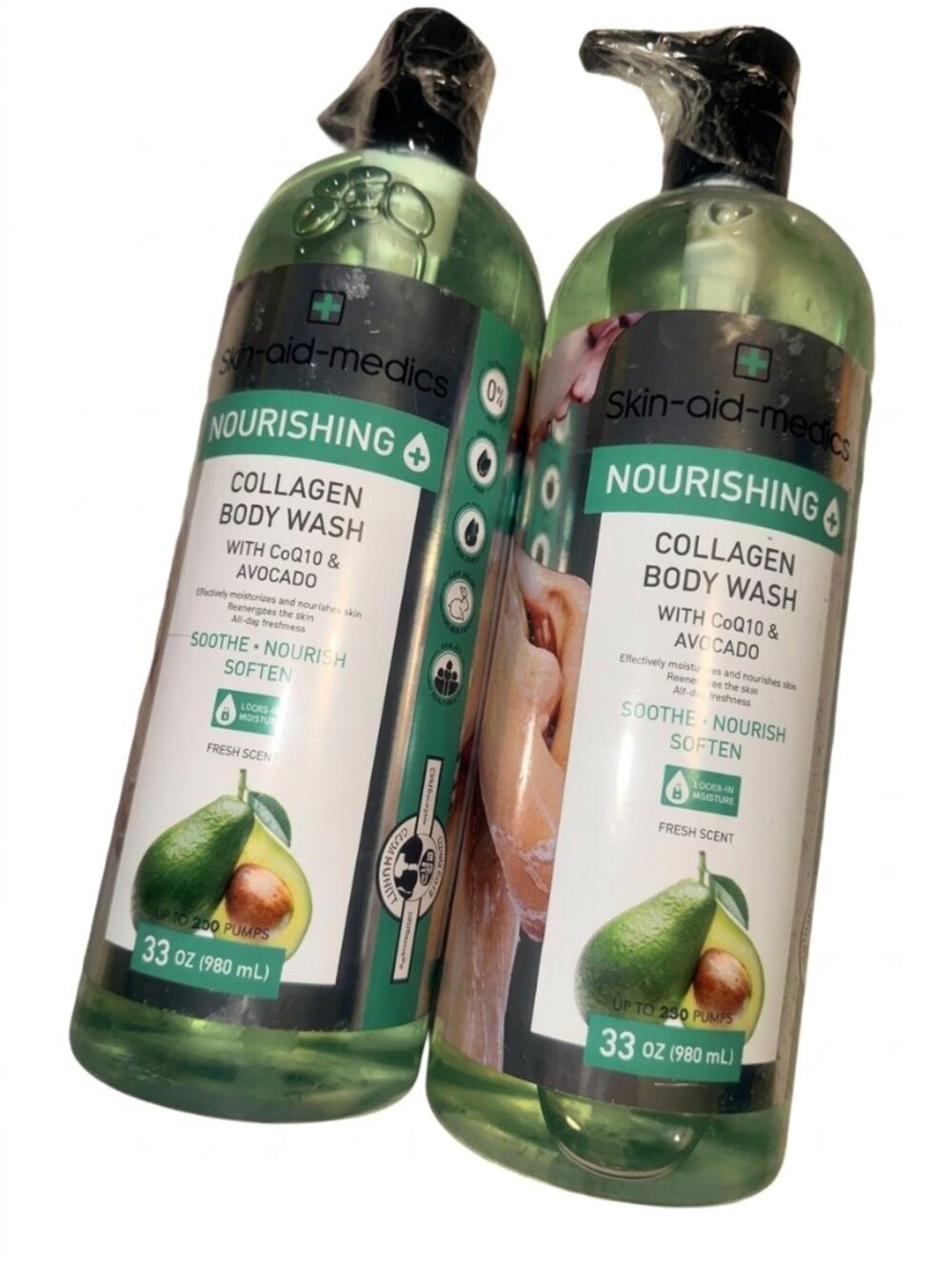 Skin-Aid-Medics Collagen Body Wash fresh Scent upto 250 pumps 33oz. Bundle of 2